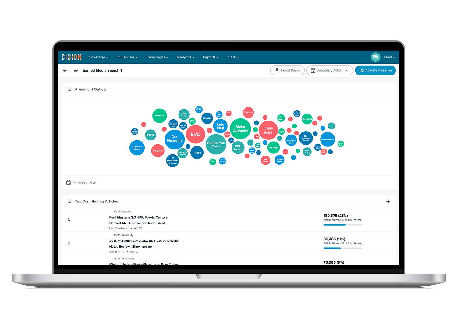 Cision Laptop Earned Media Search